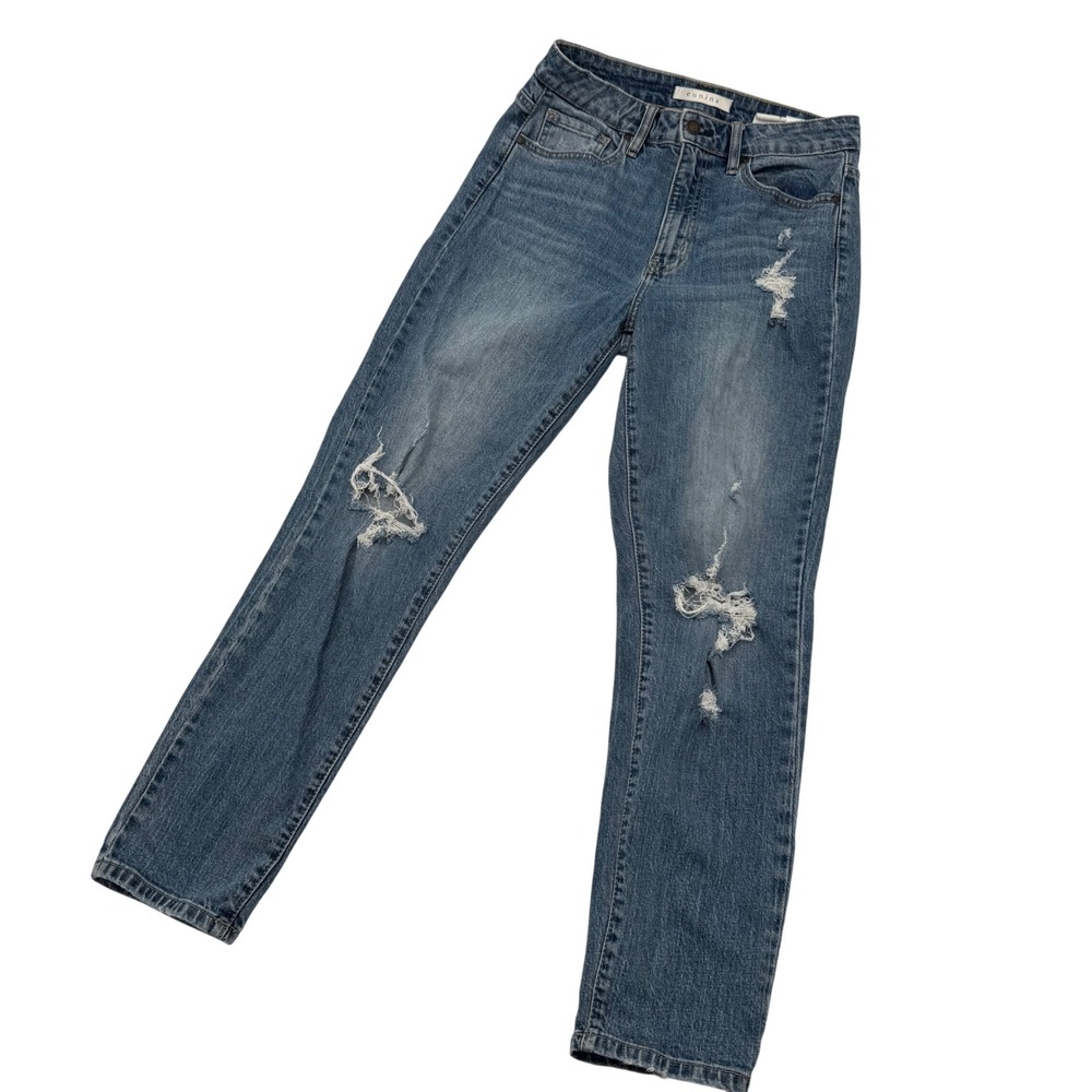 Eunina Tobi Super High Rise‎ Mom Jeans Distressed Size 7 Medium Wash